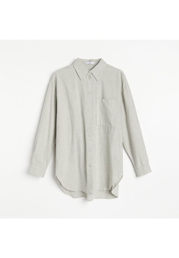 Reserved - Długa koszula z bawełny organicznej - Szary. Kolor: szary. Materiał: bawełna. Długość: długie
