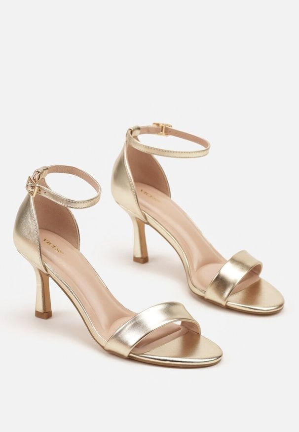 Born2be - Złote Klasyczne Sandały Vices na Szpilce Galenisse. Okazja: na co dzień, na ślub cywilny, na wesele, do pracy, na spotkanie biznesowe. Kolor: złoty. Obcas: na szpilce. Styl: klasyczny. Wysokość obcasa: średni
