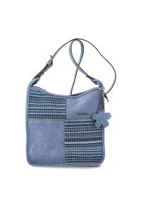 Torebka damska Laura Vita, z materiału syntetycznego z fakturowanym panelem regulowany pasek na ramię dekoracyjna zawieszka kompaktowa forma do codzi. Kolor: niebieski. Wzór: kwiaty, aplikacja. Materiał: z tłoczeniem. Styl: boho, casual. Rodzaj torebki: na ramię #5