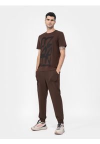 4f - Spodnie casual joggery męskie. Okazja: na co dzień. Kolor: brązowy. Materiał: tkanina. Styl: casual #1