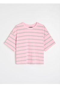 Sinsay - Bawełniana koszulka w paski - begonia. Materiał: bawełna. Wzór: paski