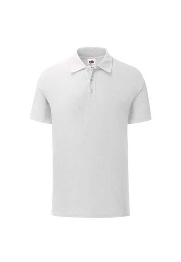 FRUIT OF THE LOOM - Koszulka Polo Męska Dopasowana. Typ kołnierza: polo. Kolor: biały. Materiał: poliester, bawełna