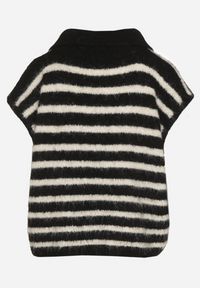 Born2be - Czarna Dzianinowa Kamizelka z Wełną Ozdobiona Paskami Aneline. Okazja: na spotkanie biznesowe, do pracy, na co dzień. Kolor: czarny. Materiał: wełna, dzianina. Wzór: aplikacja. Styl: klasyczny, biznesowy, casual #6