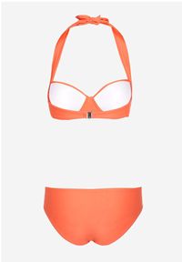 Born2be - Pomarańczowe 2-Częściowe Bikini Stanik Zapinany na Szyi Majtki z Ozdobną Aplikacją Peviana. Kolor: pomarańczowy. Wzór: aplikacja