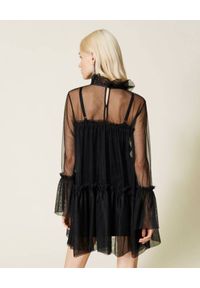 TwinSet - TWINSET - Czarna tiulowa sukienka z falbaną. Kolor: czarny. Materiał: tiul. Typ sukienki: rozkloszowane. Długość: mini #2