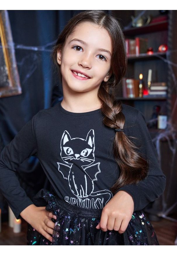 Sinsay - Koszulka z długimi rękawami z motywem halloweenowym - czarny. Kolor: czarny. Długość rękawa: długi rękaw. Długość: długie