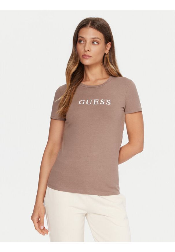 Guess T-Shirt O5RI01 KBBU1 Beżowy Regular Fit. Kolor: beżowy. Materiał: bawełna