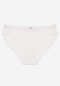 Born2be - Białe Bawełniane Majtki Typu Figi z Koronką i Kokardą Zeteria. Kolor: biały. Materiał: koronka, bawełna. Wzór: koronka #1