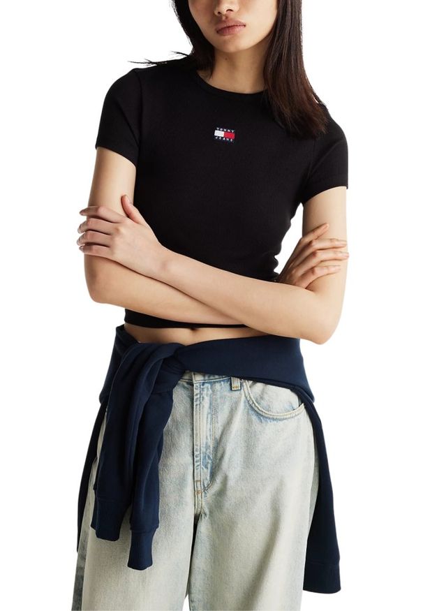 Tommy Jeans - TOMMY JEANS Czarny damski t-shirt, Rozmiar M. Kolor: czarny