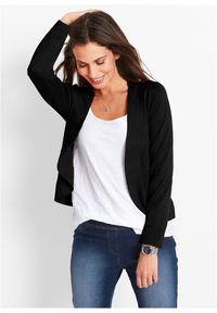 bonprix - Krótki sweter rozpinany z wiskozą. Kolor: czarny. Materiał: wiskoza. Długość: krótkie. Styl: elegancki #1