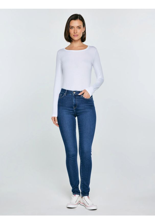 Big-Star - Jeansy damskie skinny z wysokim stanem granatowe Clara 658. Okazja: na co dzień. Stan: podwyższony. Kolor: niebieski. Styl: casual, klasyczny, sportowy