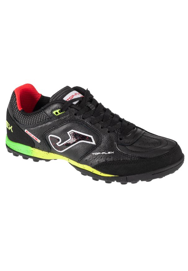 Buty piłkarskie męskie Joma Top Flex. Zapięcie: sznurówki. Kolor: czarny, biały, wielokolorowy. Materiał: skóra. Szerokość cholewki: normalna. Sport: piłka nożna
