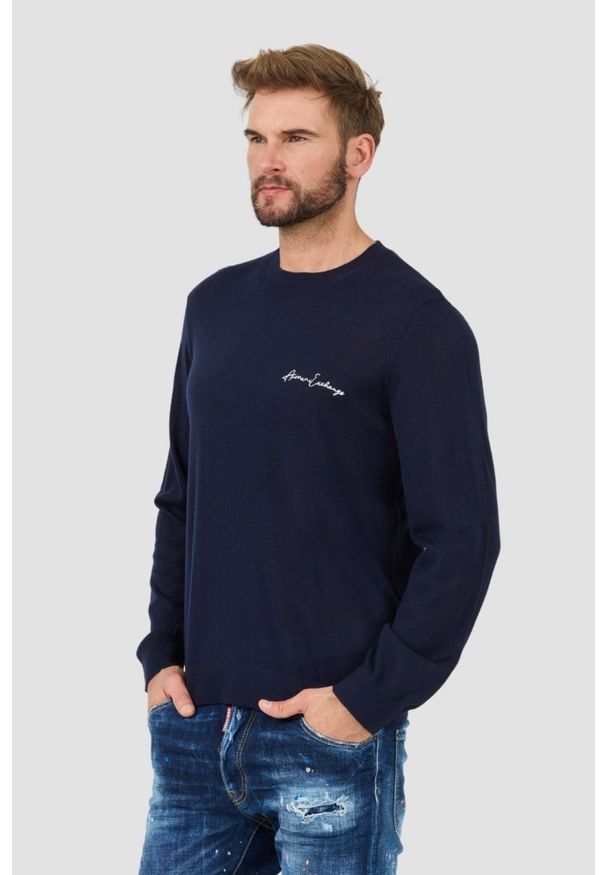 Armani Exchange - ARMANI EXCHANGE Granatowy męski sweter Jumpers, Rozmiar XL. Kolor: niebieski