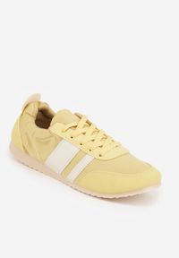 Born2be - Żółte Sneakersy Kultowe Tenisówki z Marszczeniem przy Pięcie Rhodophine. Okazja: na co dzień. Kolor: żółty. Materiał: jeans. Szerokość cholewki: normalna. Wzór: gładki #6