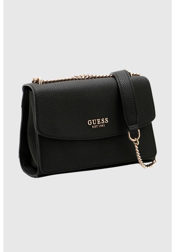 Guess - GUESS Czarna kopertówka damska Calista. Kolor: czarny. Materiał: skórzane