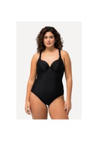 ULLA POPKEN - Damski Strój kąpielowy cekiny miękkie miseczki fiszbiny ramiączka z regulacją. Kolekcja: plus size. Kolor: czarny. Materiał: elastan, poliamid, materiał