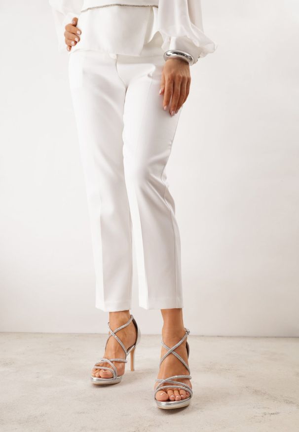 Renee - Srebrne Sandały VICES na Szpilce z Cyrkoniowymi Paskami Bornome. Okazja: na imprezę. Zapięcie: pasek. Kolor: srebrny. Wzór: paski. Obcas: na szpilce. Styl: elegancki