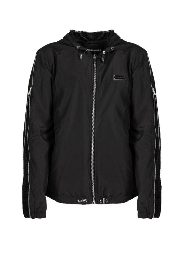 Les Hommes Kurtka "Windbreaker" | LKO312 250U | Light Weight Windbreaker | Mężczyzna | Czarny. Okazja: na co dzień. Typ kołnierza: kaptur. Kolor: czarny. Materiał: materiał. Styl: casual