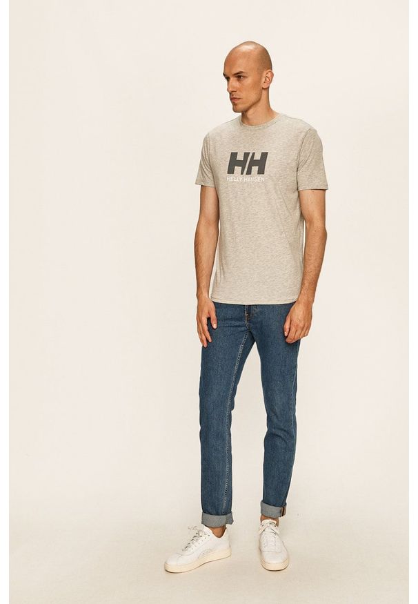 Helly Hansen - T-shirt. Okazja: na co dzień. Kolor: szary. Wzór: aplikacja. Styl: casual