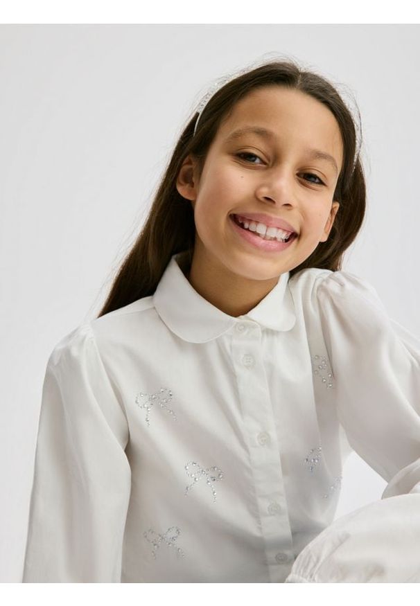 Reserved - Koszula z cyrkoniami - złamana biel. Materiał: bawełna