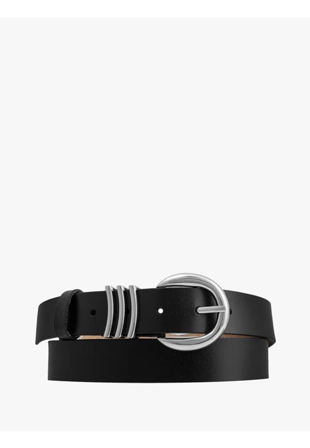 Ryłko - Czarny pasek ze skóry licowej. Kolor: czarny. Materiał: skóra. Wzór: aplikacja