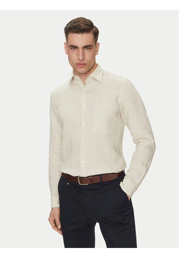 Marc O'Polo Koszula 523 7428 42318 Beżowy Regular Fit. Typ kołnierza: polo. Kolor: beżowy. Materiał: len