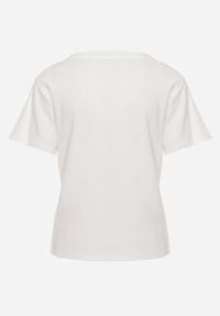 Born2be - Biały Bawełniany T-shirt z Satynową Apaszką Cloud. Okazja: do pracy, na co dzień. Kolor: biały. Materiał: bawełna, satyna. Styl: elegancki, casual #5