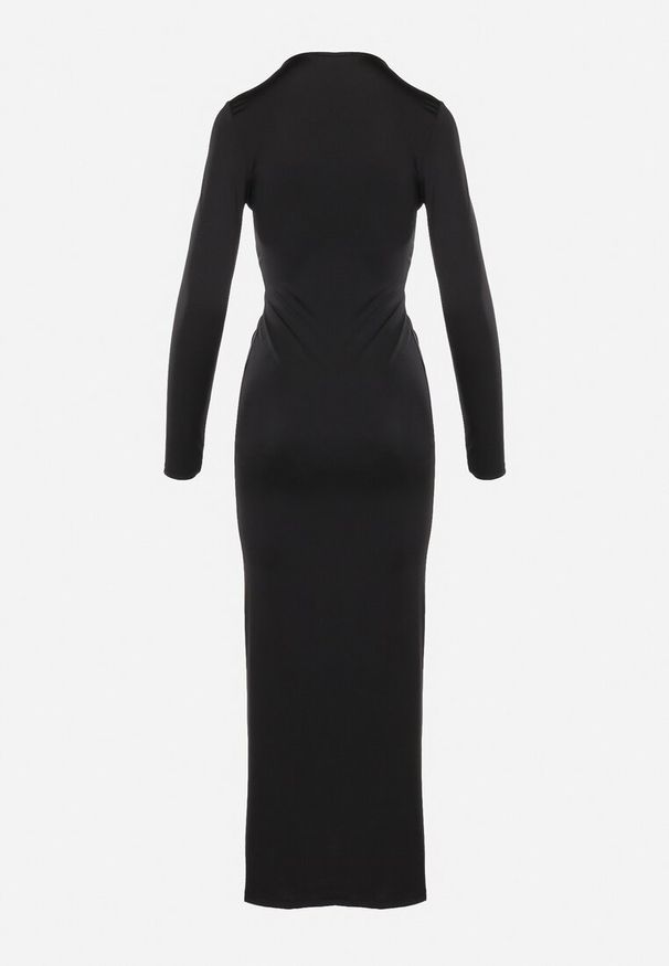 Born2be - Czarna Sukienka Koktajlowa z Ozdobnym Supełkiem i Rozcięciem Tefeti. Okazja: na imprezę. Typ kołnierza: dekolt w kształcie V. Kolor: czarny. Typ sukienki: dopasowane. Styl: wizytowy