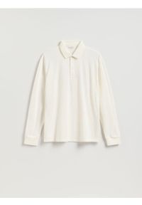 Reserved - Koszulka polo z długim rękawem - złamana biel. Typ kołnierza: polo. Materiał: dzianina, bawełna. Długość rękawa: długi rękaw. Długość: długie