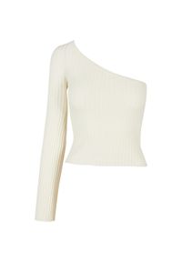 Sweter court z jednym rękawem z dzianiny prążkowanej kobieta Urban Classics. Kolor: biały. Materiał: prążkowany, dzianina. Długość: krótkie. Sezon: zima #1