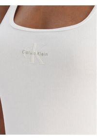 Calvin Klein Jeans Top Monologo Scoop Nk Rib LV047A804G Biały Slim Fit. Kolor: biały. Materiał: bawełna #5