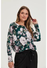 MOODO - Sweter w kwiaty zielony. Kolor: zielony. Materiał: elastan, poliester. Wzór: kwiaty