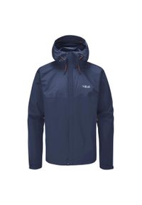 Kurtka przeciwdeszczowa męska Rab Downpour Eco Jacket z kapturem. Typ kołnierza: kaptur. Kolor: niebieski. Sport: turystyka piesza