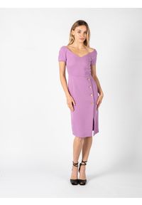 Pinko Sukienka "Malizioso" | 1G15U2 8385 | Kobieta | Fioletowy, Różowy. Kolor: fioletowy, różowy, wielokolorowy. Materiał: elastan, wiskoza. Długość rękawa: krótki rękaw. Wzór: aplikacja. Typ sukienki: dopasowane. Długość: midi