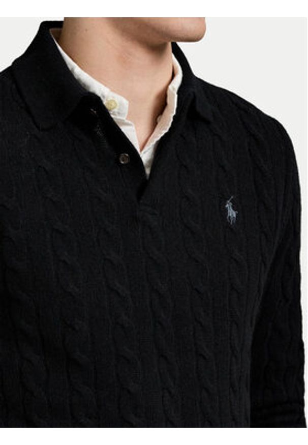 Polo Ralph Lauren Sweter 710974165001 Czarny Regular Fit. Typ kołnierza: polo. Kolor: czarny. Materiał: wełna