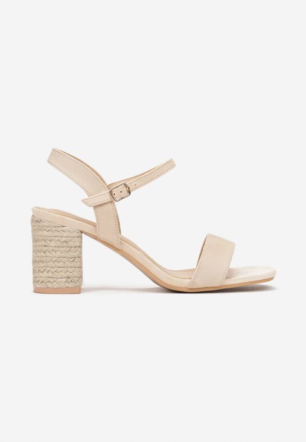 Renee - Beżowe Sandały na Jutowym Słupku z Okrągłym Noskiem Vanethea. Nosek buta: okrągły. Kolor: beżowy. Obcas: na słupku. Styl: boho. Wysokość obcasa: średni