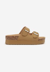 Born2be - Brązowe Klapki na Grubej Podeszwie z Dwoma Paskami Dolarielle. Okazja: na co dzień. Kolor: brązowy. Materiał: jeans. Wzór: paski. Sezon: lato. Styl: klasyczny, casual