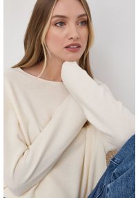 BOSS sweter z domieszką kaszmiru 50469916 damski kolor beżowy lekki. Kolor: beżowy. Materiał: kaszmir. Długość rękawa: długi rękaw. Długość: długie #4