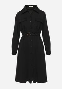 Born2be - Czarna Sukienka Koszulowa z Paskiem z Klamrą Unebia. Kolor: czarny. Typ sukienki: koszulowe #4