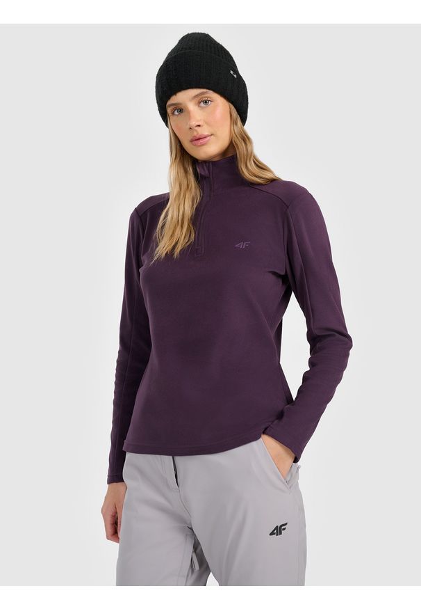 4f - 4F Bielizna termiczna polarowa (góra) damska - fioletowa XL. Typ kołnierza: kołnierzyk stójkowy. Kolor: fioletowy. Materiał: polar. Sezon: zima. Sport: turystyka piesza