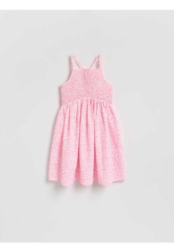 Reserved - Sukienka w kwiaty - pastelowy róż. Kolor: różowy. Materiał: dzianina. Wzór: kwiaty