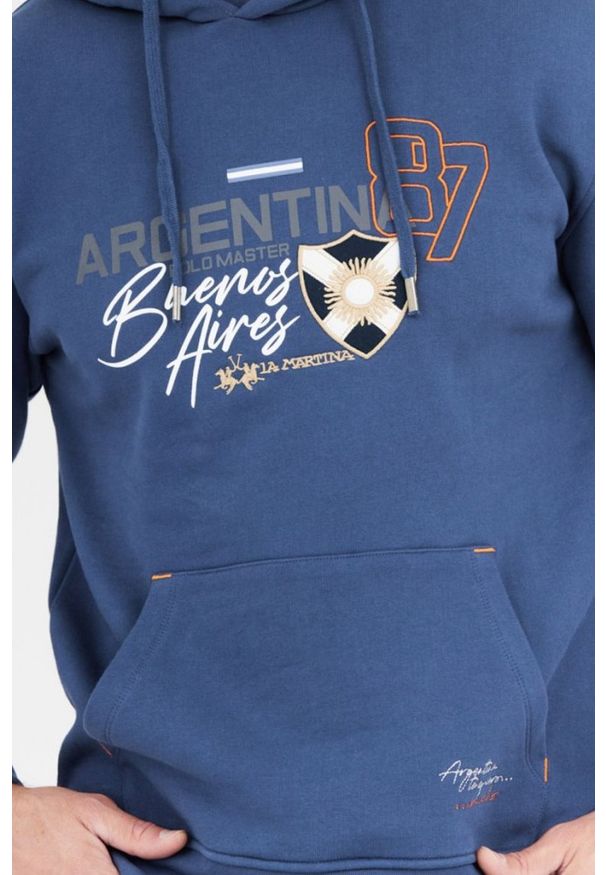 La Martina - LA MARTINA Granatowa bluza męska z naszywkami, Rozmiar M. Kolor: niebieski. Wzór: aplikacja