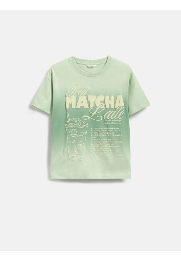 Reserved - Luźny t-shirt z nadrukiem - jasnozielony. Kolor: zielony. Materiał: bawełna. Wzór: nadruk