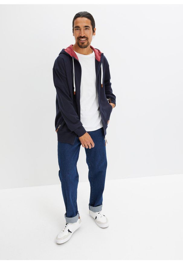 bonprix - Bluza rozpinana z kapturem, Loose Fit. Typ kołnierza: kaptur. Kolor: niebieski