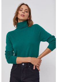 United Colors of Benetton - Sweter wełniany. Okazja: na co dzień. Typ kołnierza: golf. Kolor: zielony. Materiał: wełna. Styl: casual #1