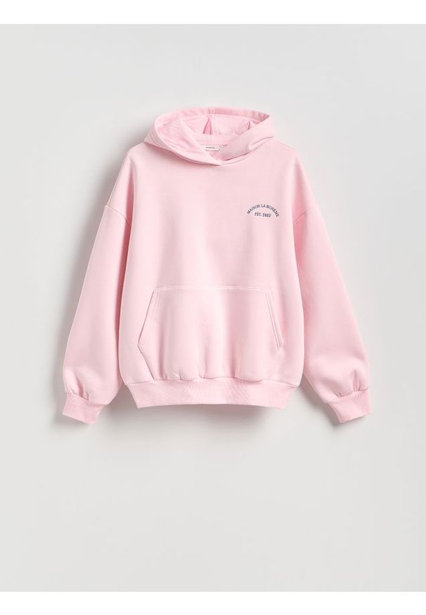 Reserved - Bluza oversize z kapturem - pastelowy róż. Typ kołnierza: kaptur. Kolor: różowy. Materiał: bawełna, dzianina