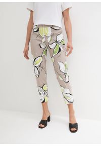 bonprix - Spodnie 7/8 ze stretchem. Kolor: szary. Wzór: nadruk