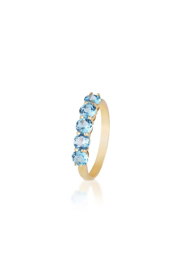 W.KRUK Pierścionek Złoty - złoto 375, Topaz swiss blue - ZHH/PT01. Materiał: złote. Kolor: złoty. Wzór: aplikacja, kolorowy. Kamień szlachetny: topaz