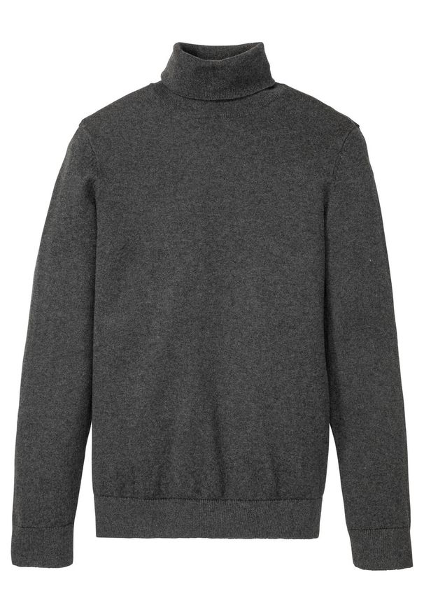 Sweter z golfem z kaszmirem bonprix ciemnoszary melanż. Typ kołnierza: golf. Kolor: szary. Materiał: materiał, bawełna, kaszmir. Wzór: melanż. Styl: elegancki