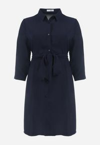 Born2be - Granatowa Rozkloszowana Mini Sukienka Zapinana na Guziki z Materiałowym Paskiem Vleco. Kolor: niebieski. Materiał: materiał. Długość: mini #6